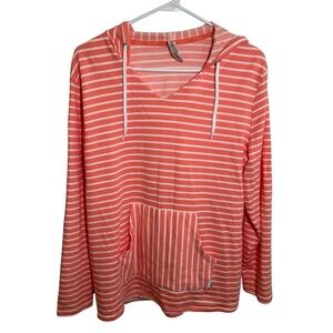 RBX V-Neck Hoodie Terry Cloth Pink White Stripes L